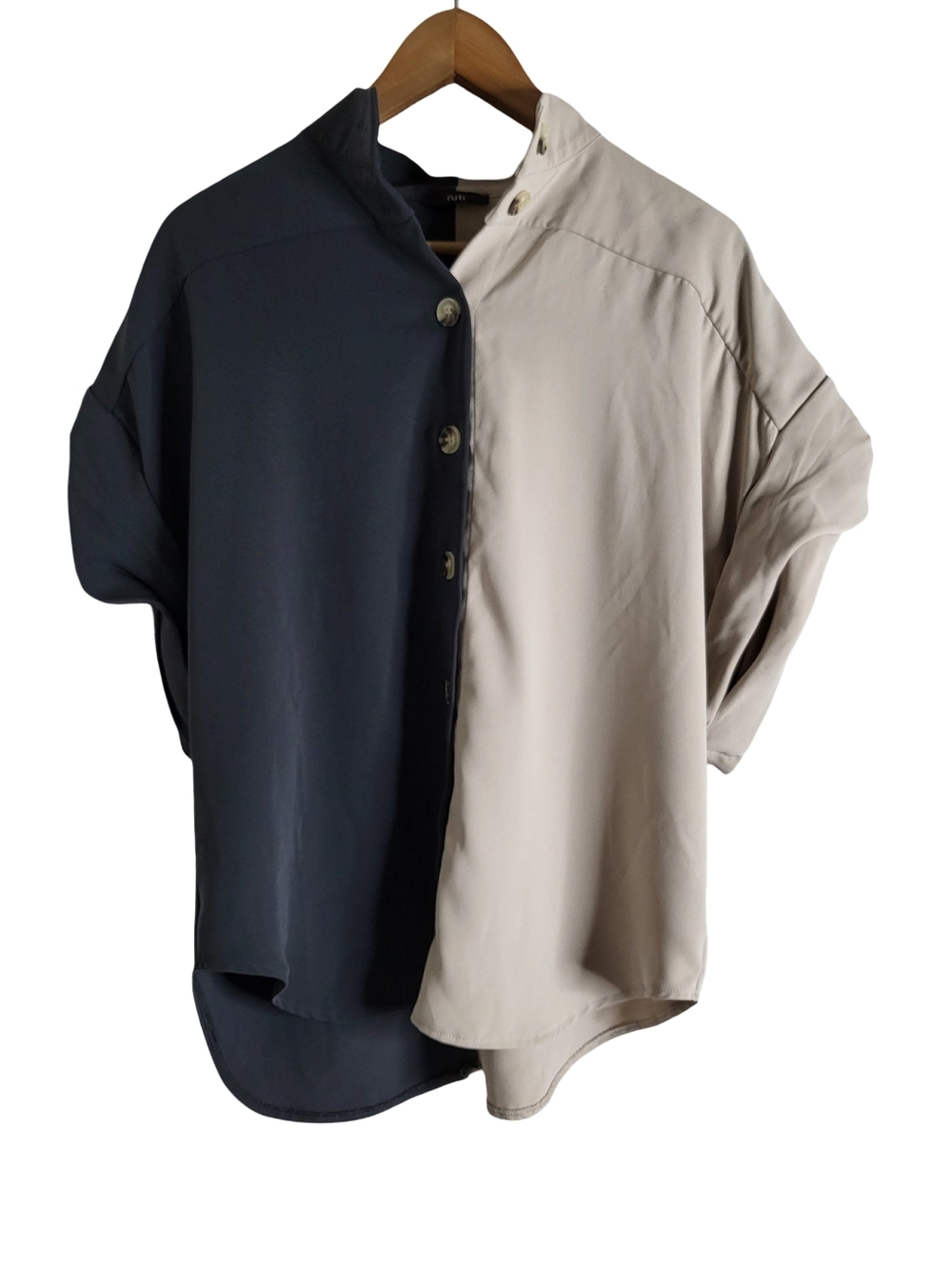 Two-Tone Short-Sleeve Tunic - Navy & Cream